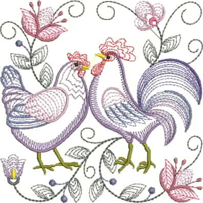 Floral Chicken Embroidery Design