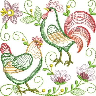Hen with Flowers Embroidery Design
