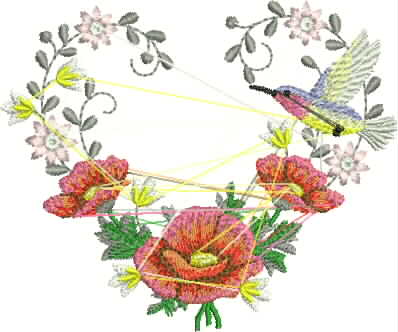 Modura floral com rosas e passarinhos Embroidery Design
