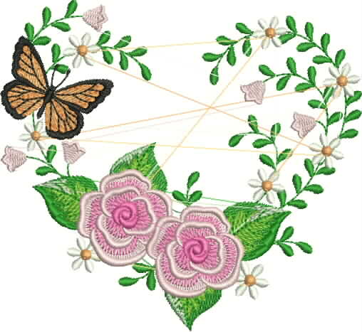 Modura floral com pássaros no jardim Embroidery Design