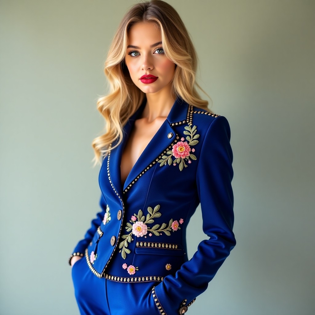 Luxury Women's Floral Officer Embroidered Jacket
