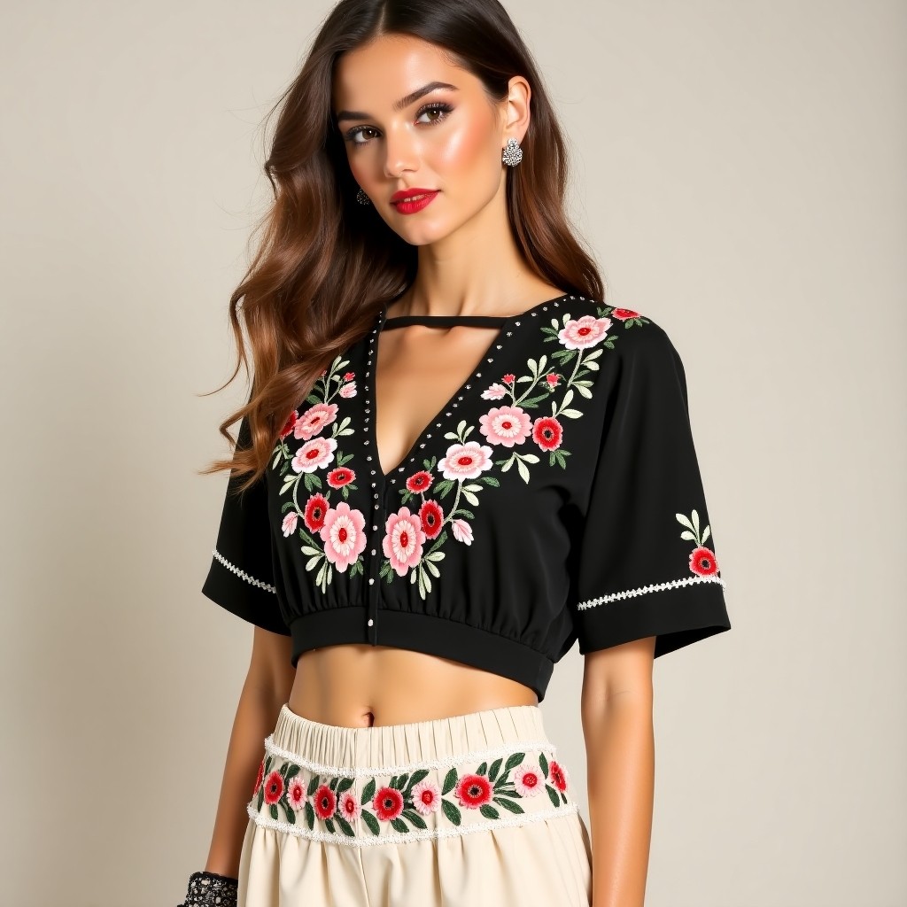 Royal Garden Women's Floral Embroidery Outfit