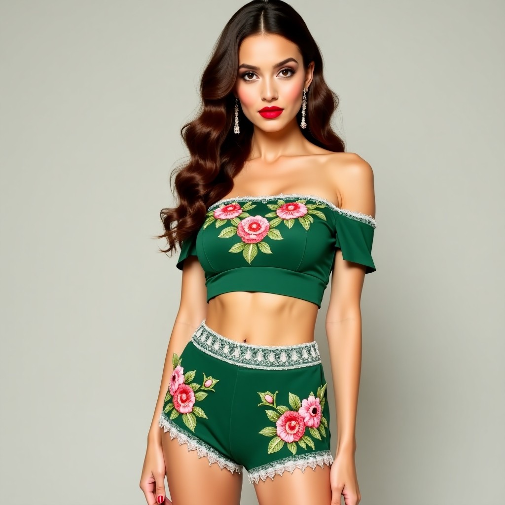 Premium Violet Floral Embroidery Fashion Set