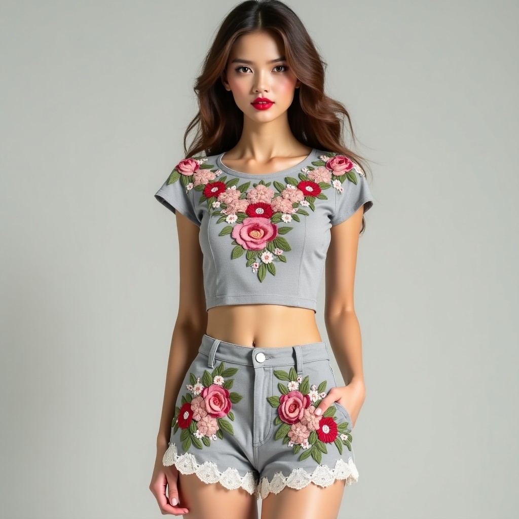 Signature Lavender Stylish Floral Embroidery Design for Women's Dresses