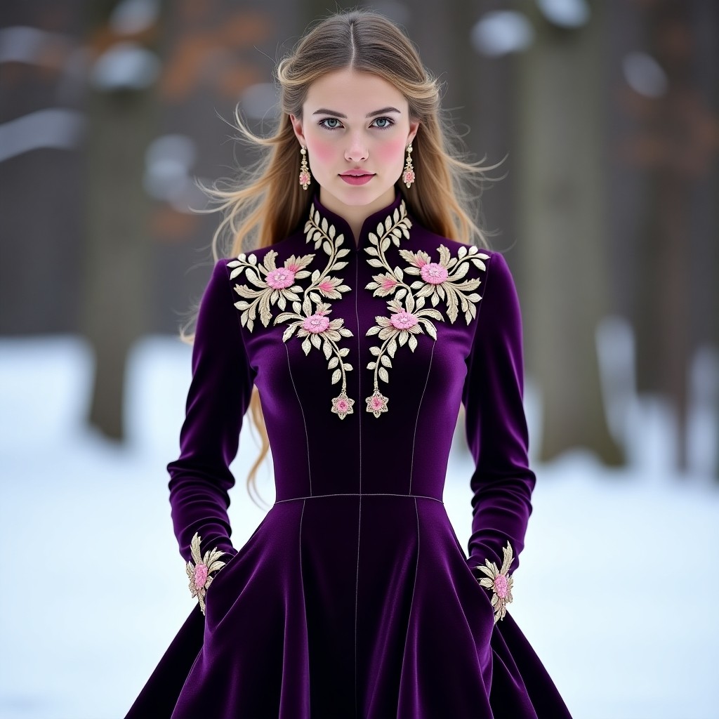 Imperial Winter Velvet Floral Designer Dress