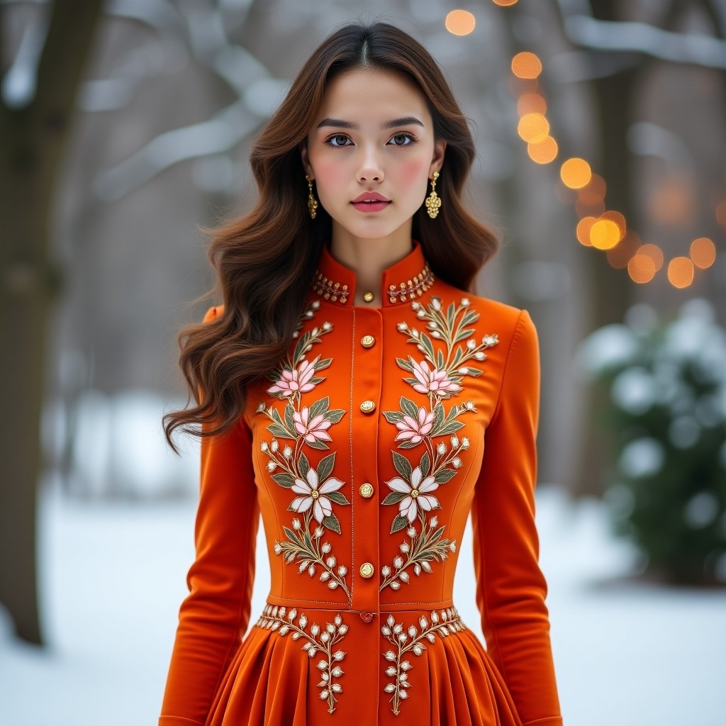 Elite Burgundy Velvet Floral Fashion Dress