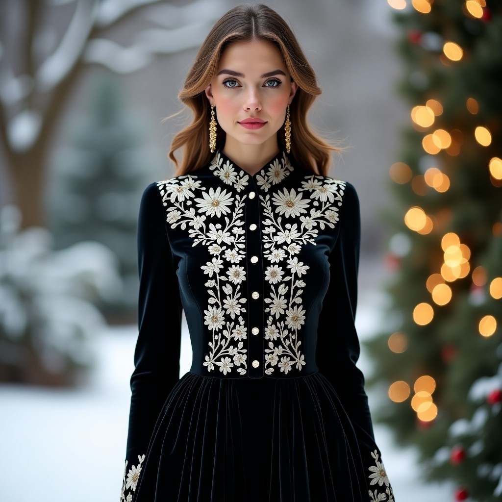 Majestic Velvet Garden Embroidered Dress