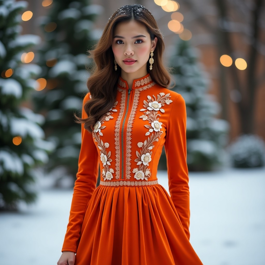 Prestige Velvet Rose Embroidery Dress