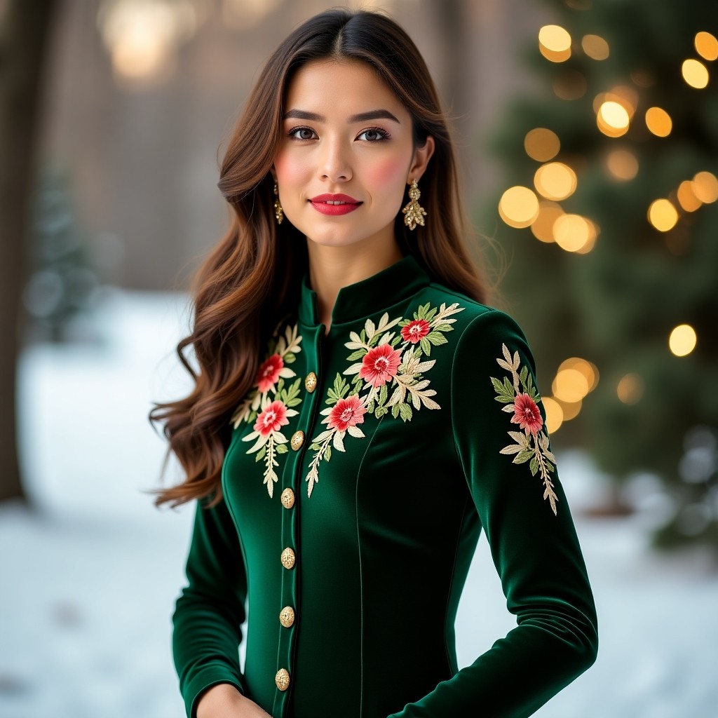 Designer Burgundy Velvet Floral Collection Dress