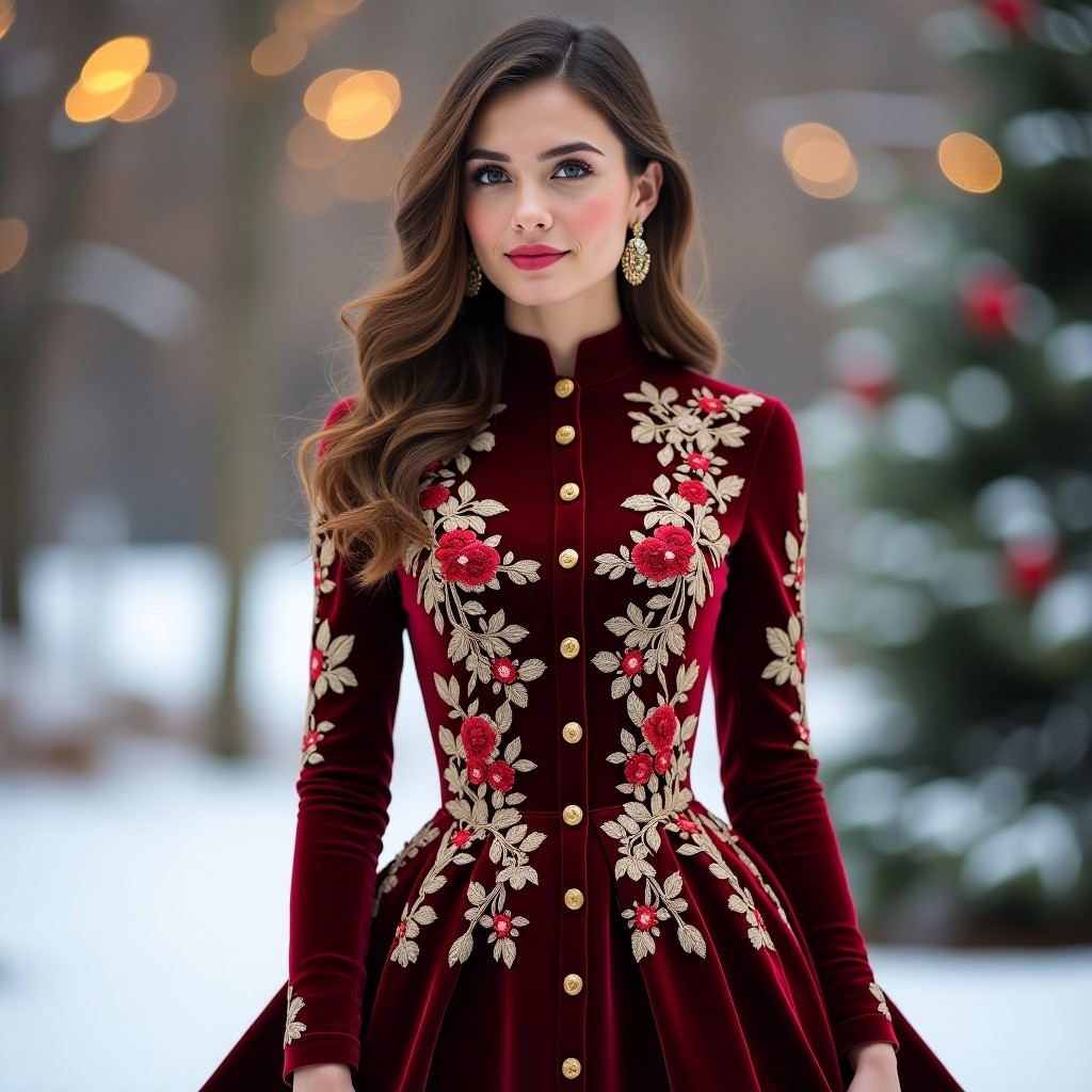 Prestige Burgundy Velvet Blossom Dress