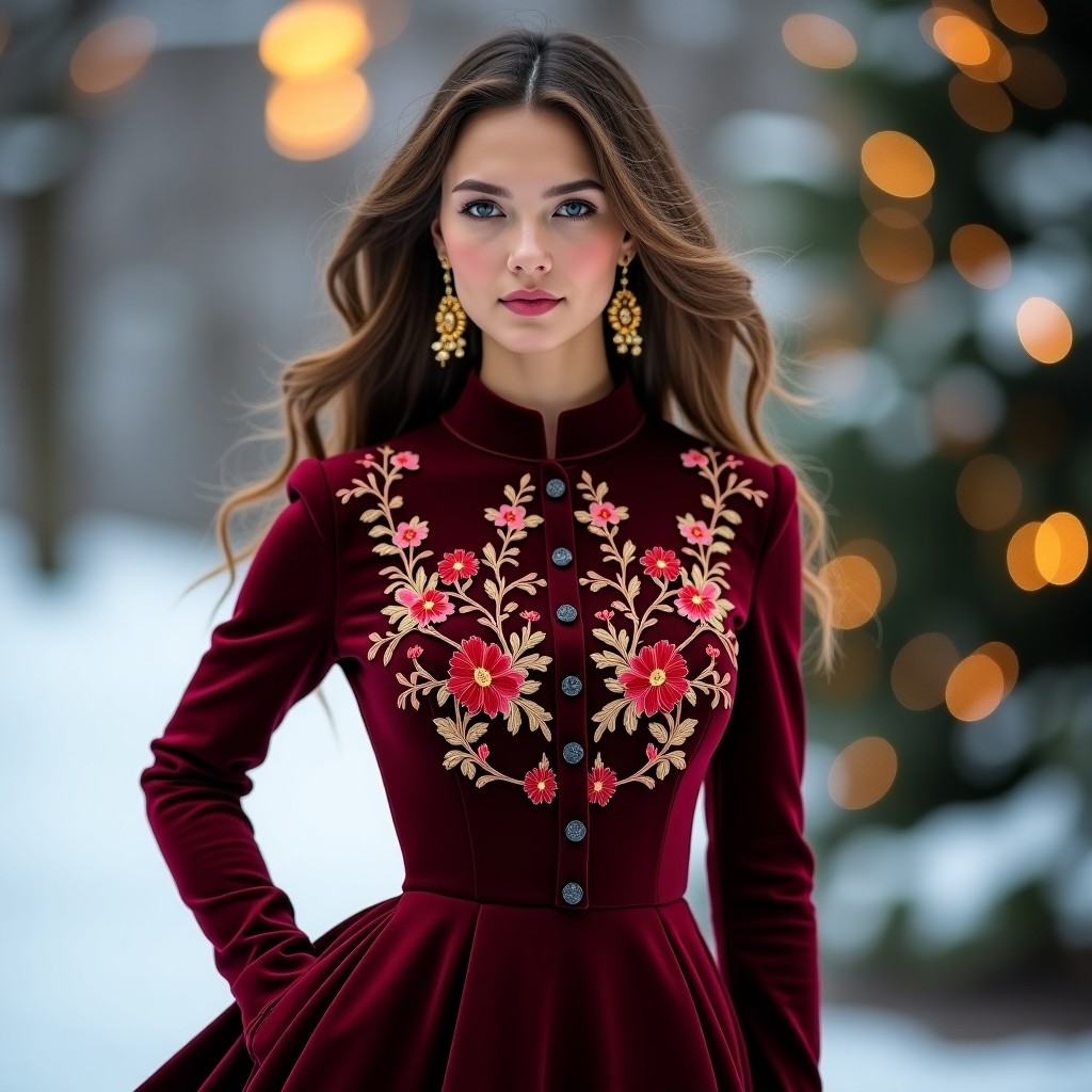 Elite Winter Velvet Floral Designer Dress
