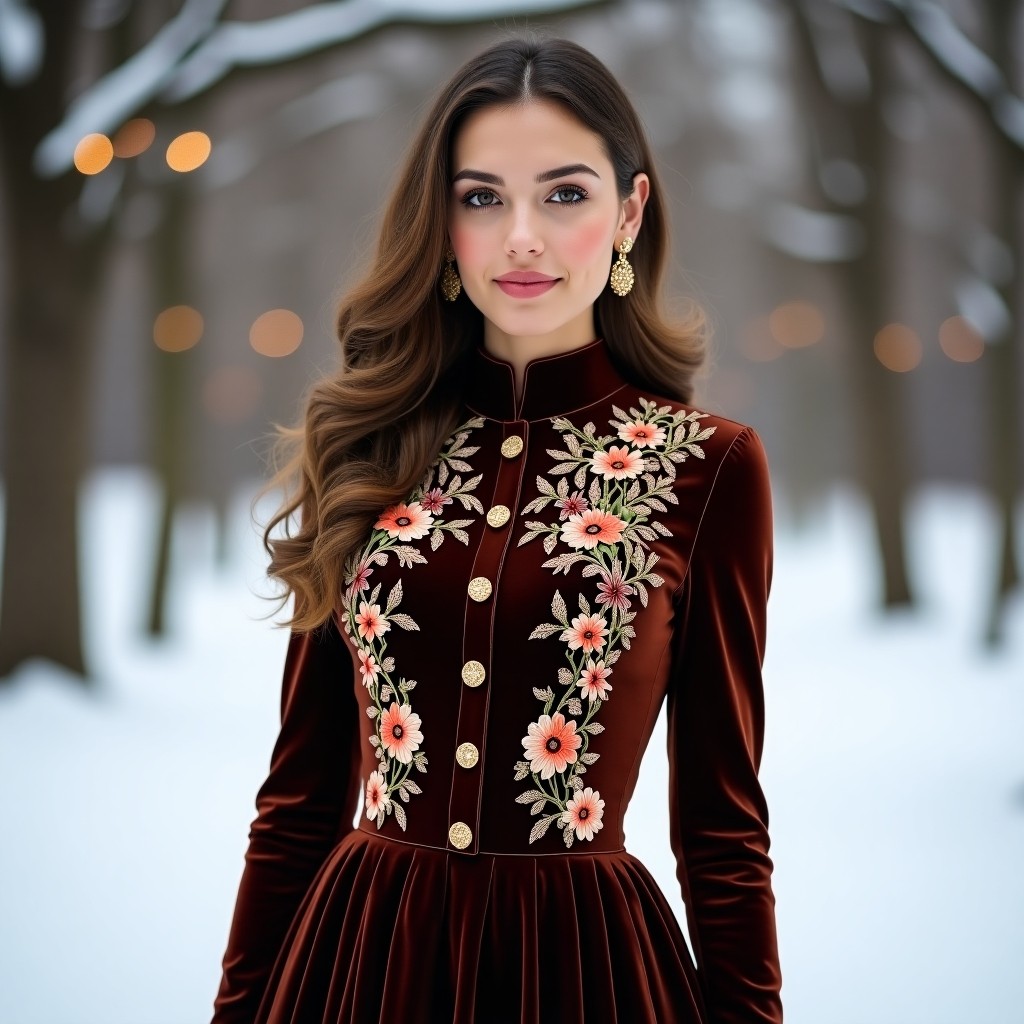 Designer Royal Burgundy Embroidered Velvet Dress