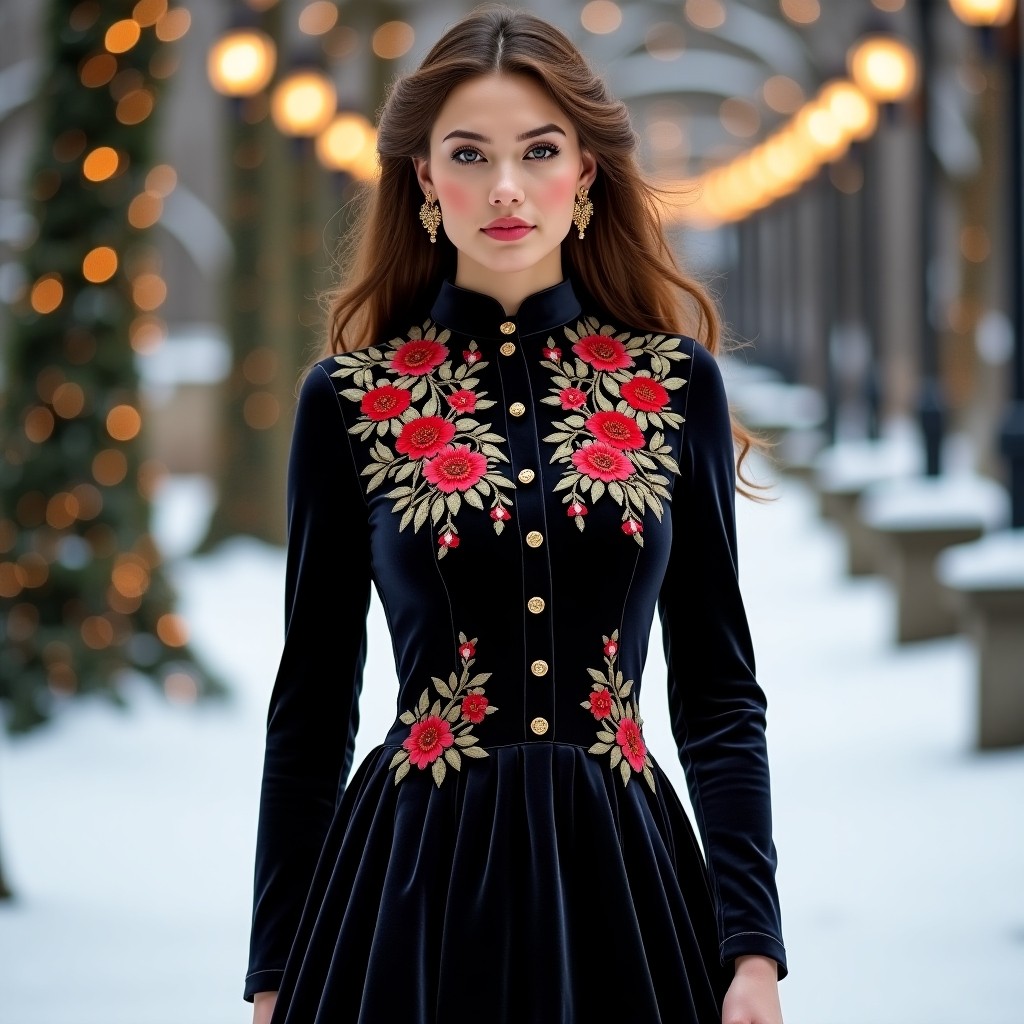 Royal Blossom Burgundy Velvet Embroidered Dress