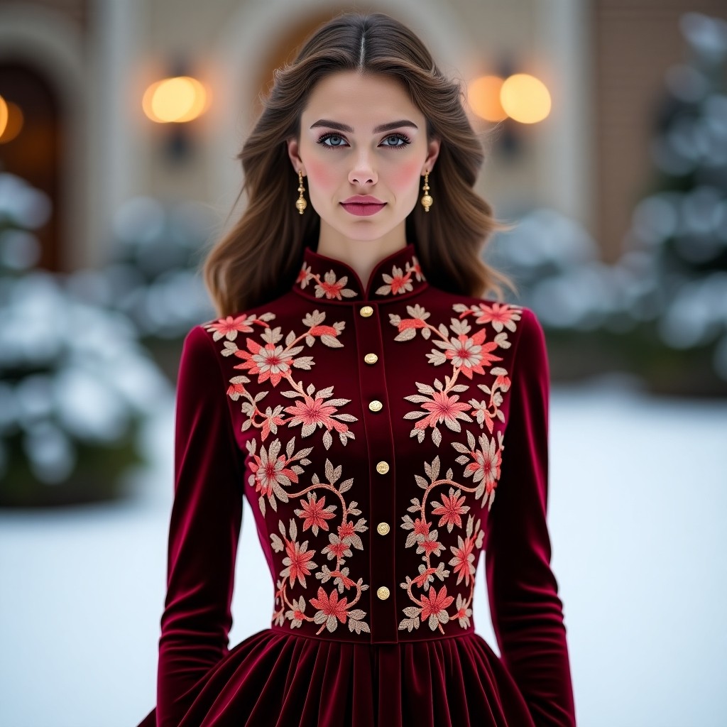 Majestic Floral Velvet Evening Dress