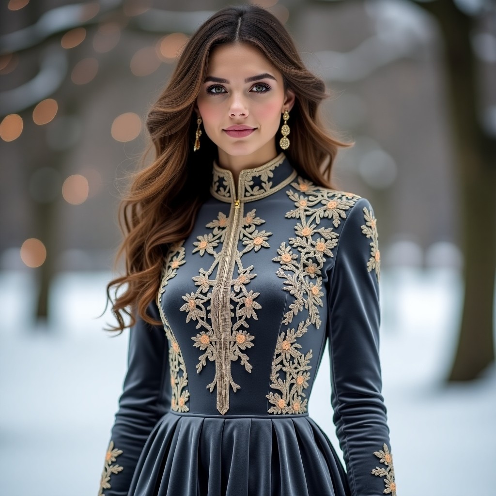Royal Velvet Elegance Dress with Floral Embroidery