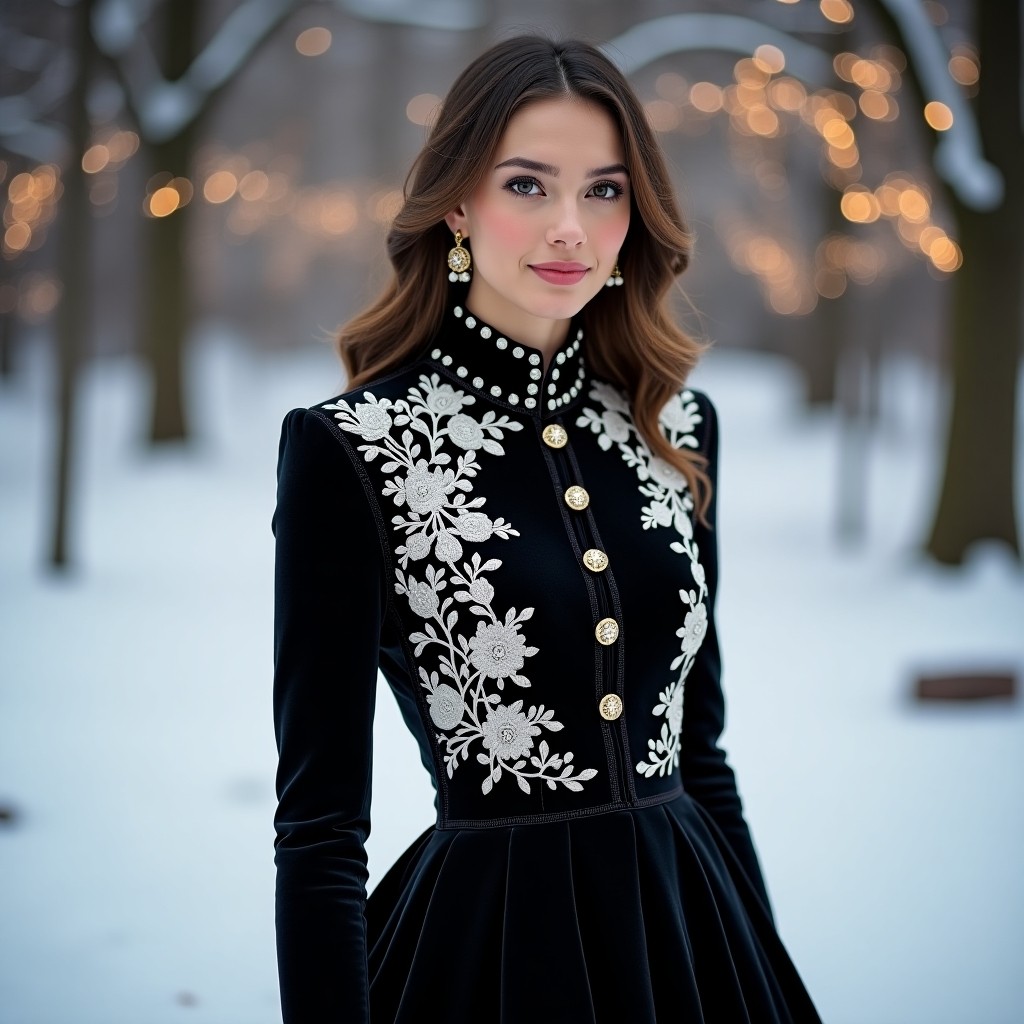 Designer Royal Floral Velvet Evening Dress