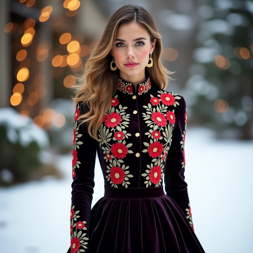 Elite Burgundy Floral Velvet Couture Gown