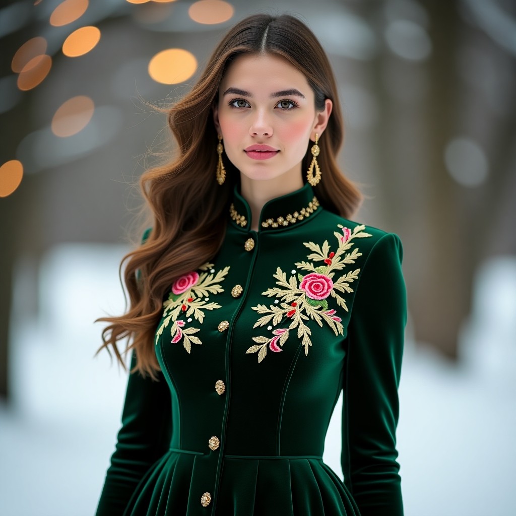 Exclusive Burgundy Velvet Botanical Dress