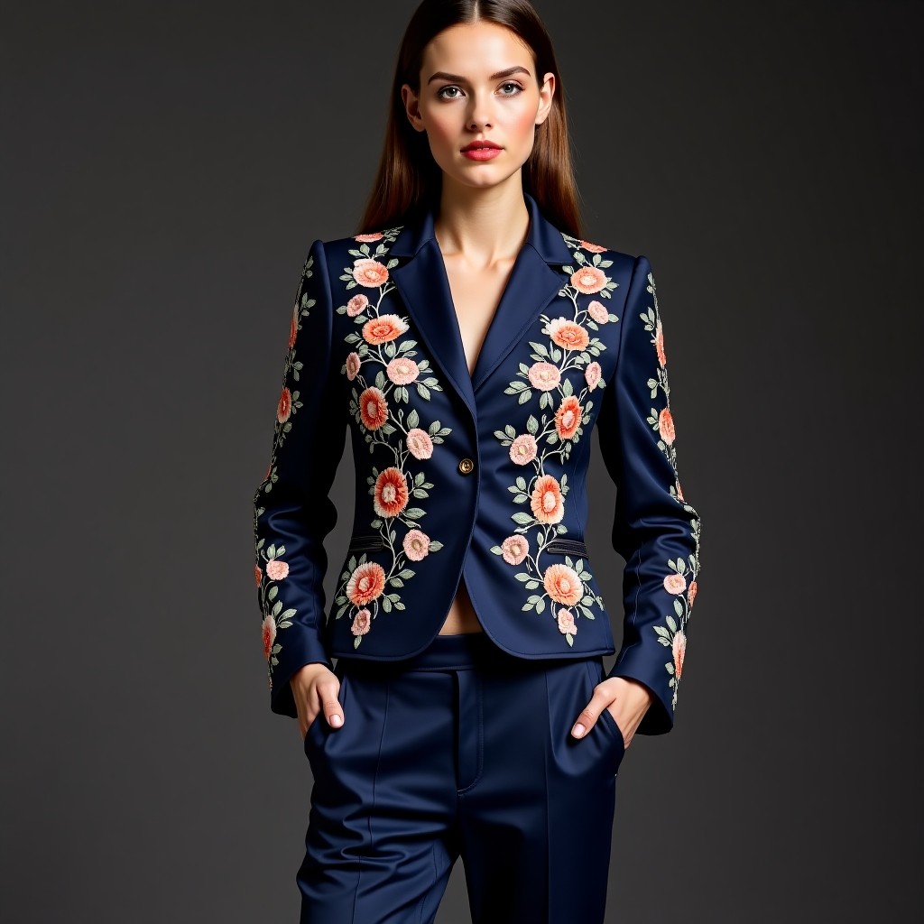Luxury Midnight Bloom Embroidered Blazer