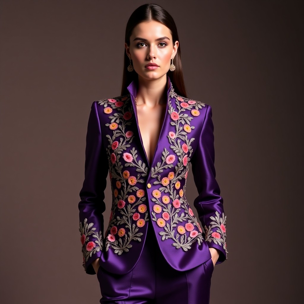 Elegant Royal Bloom Embroidered Blazer