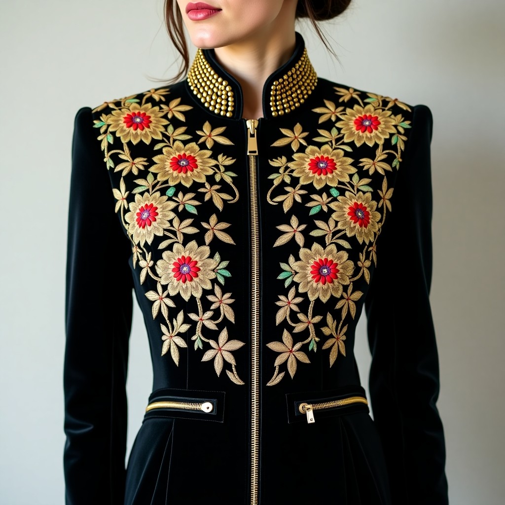 Grand Navy Floral Embroidered Couture Jacket