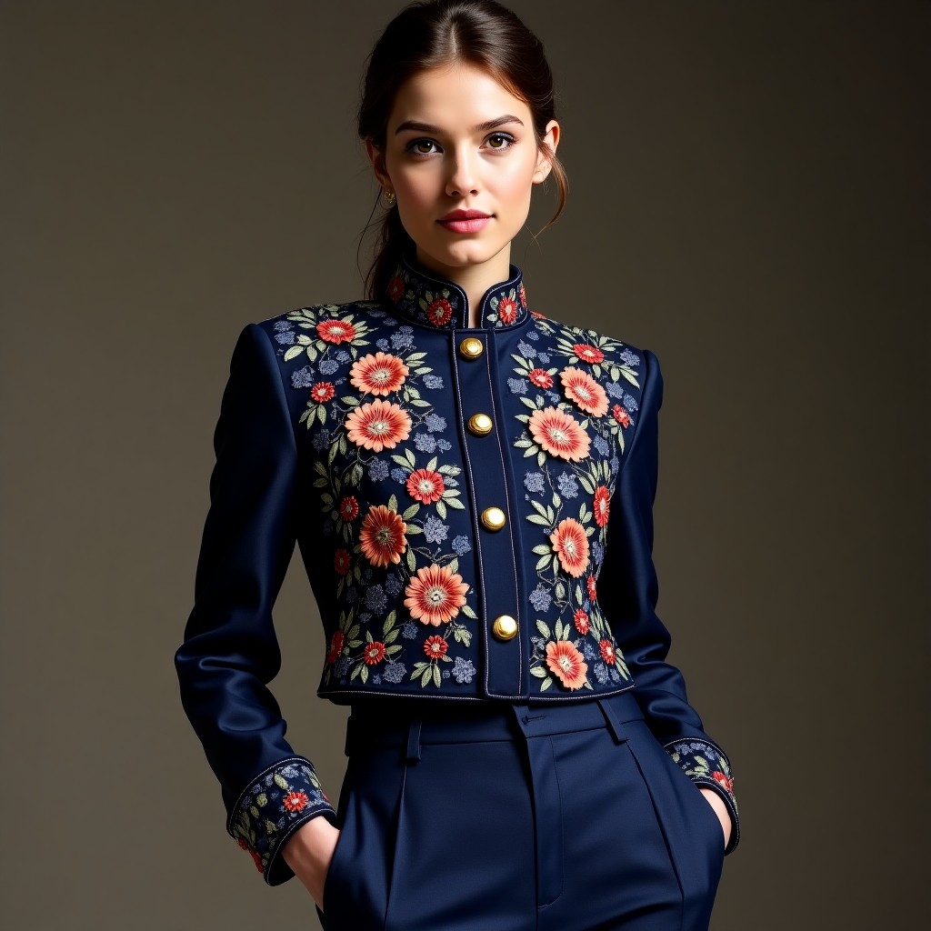Royal Camellia Embroidered Couture Jacket