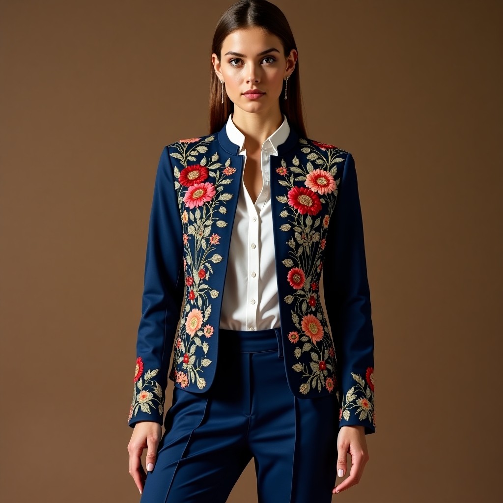 Luxury Sapphire Garden Embroidered Blazer