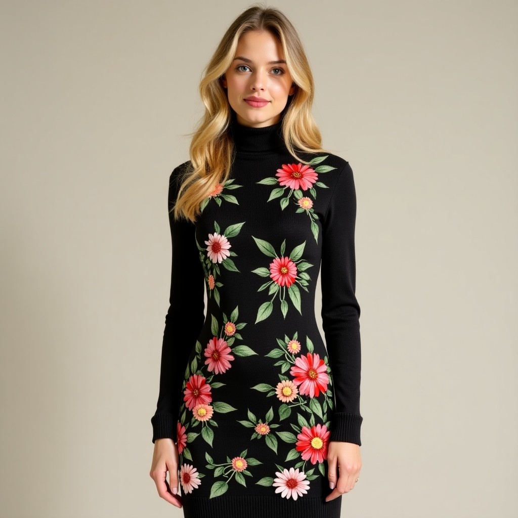 Diamond Royal Garden Embroidered Luxury Sweater Dress