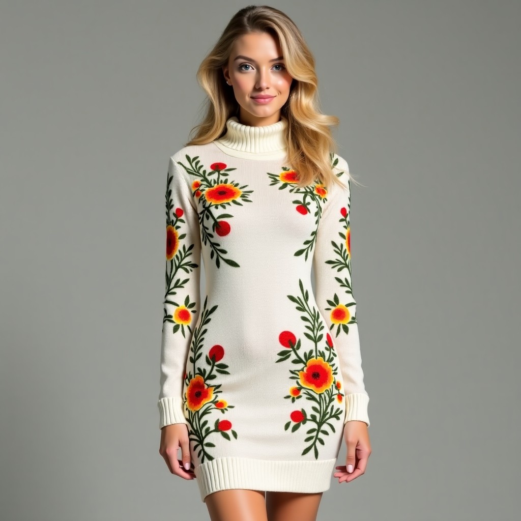 Luxury Romantic Rose Embroidered Sweater Dress