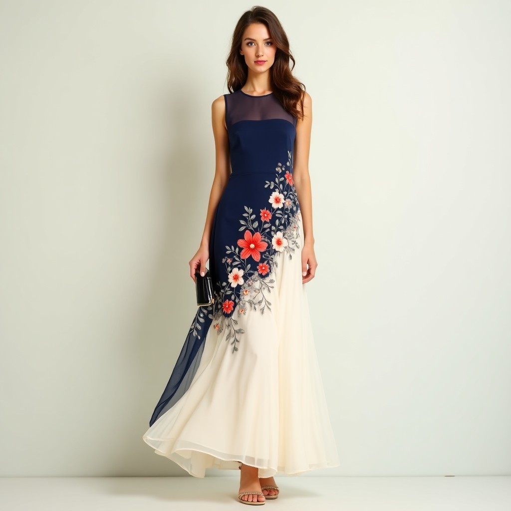 Luxury Sunset Garden Embroidery Evening Dress