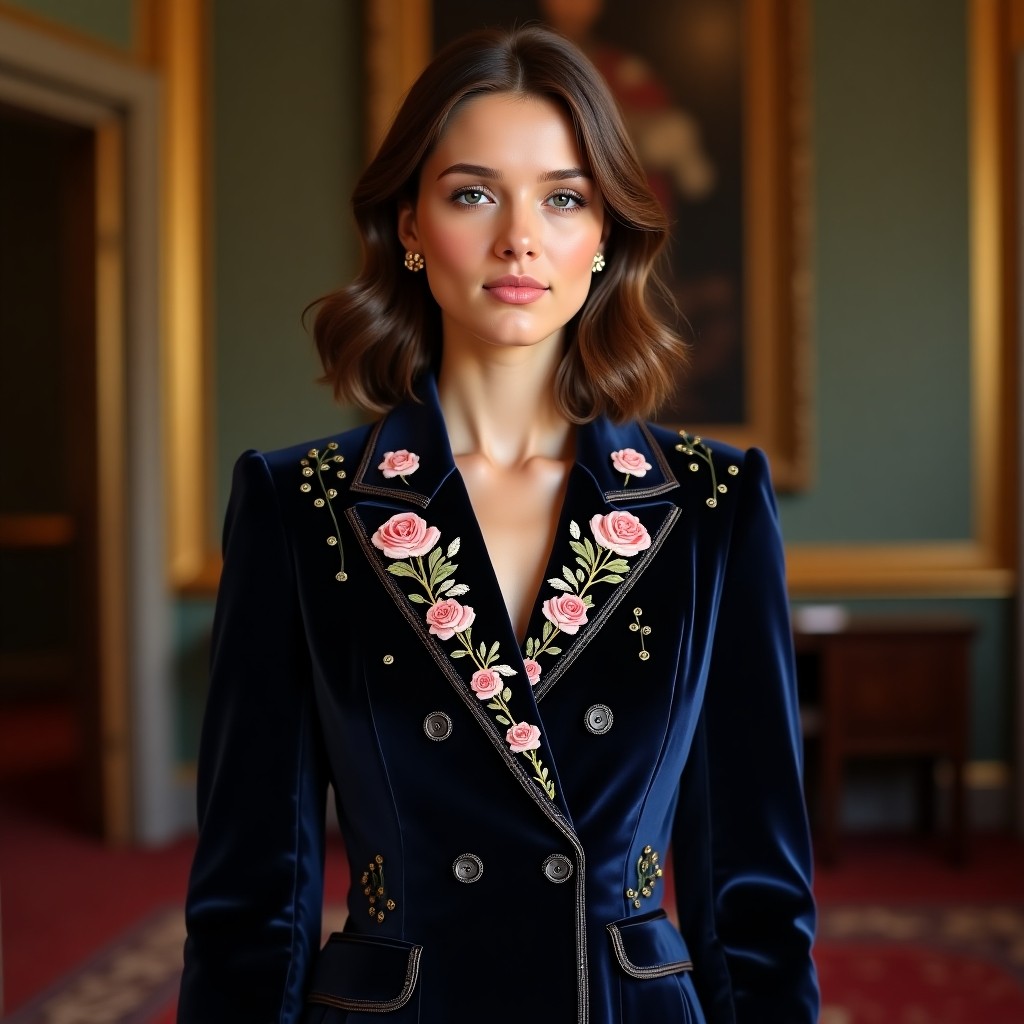Luxury Rose Petal Embroidered Women's Designer Blazer