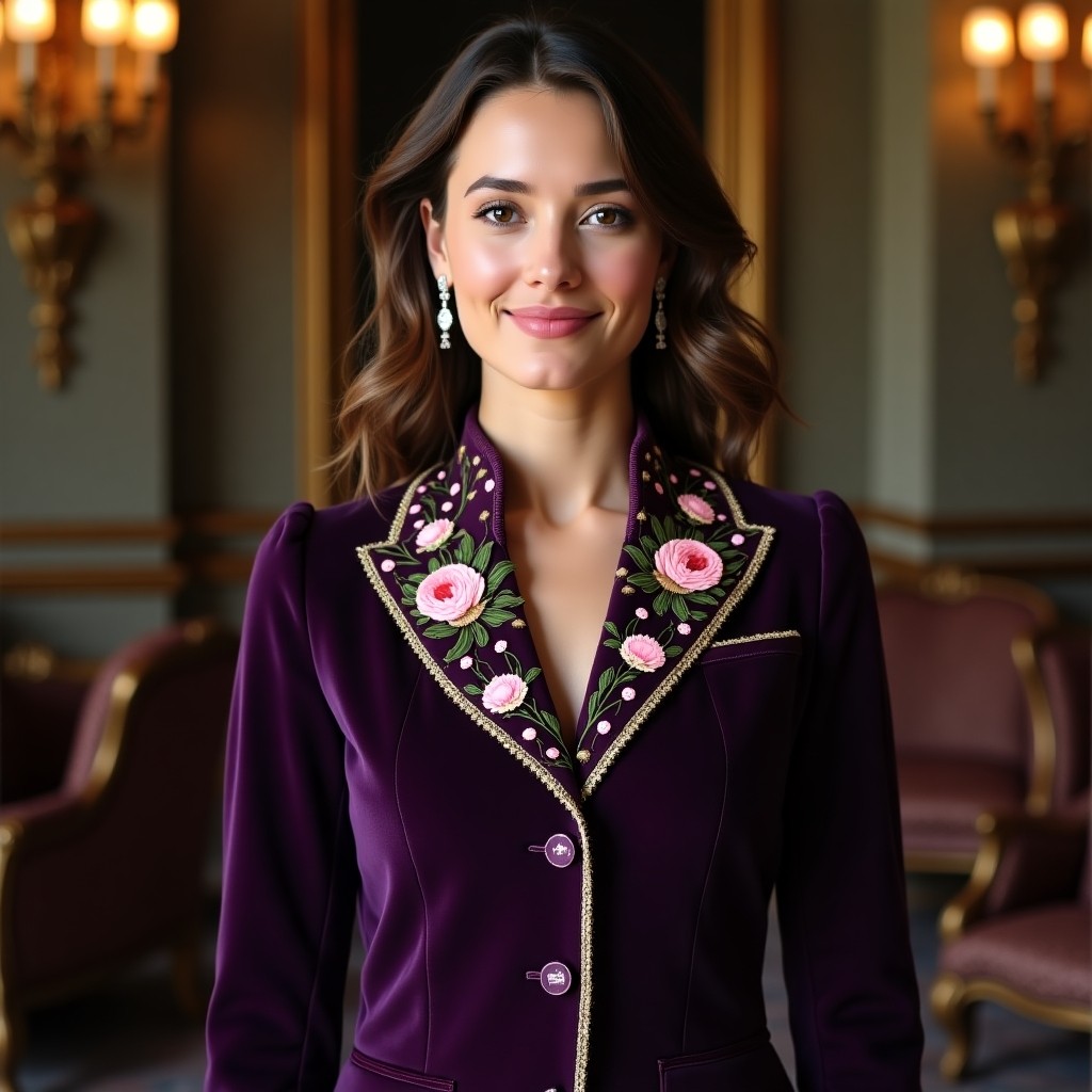 Royal Peony Blossom Embroidered Women's Luxury Blazer