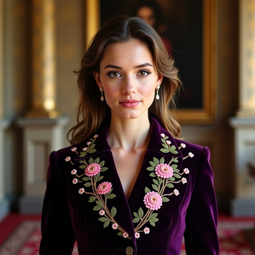 Royal Dahlia Bloom Embroidered Women's Luxury Blazer
