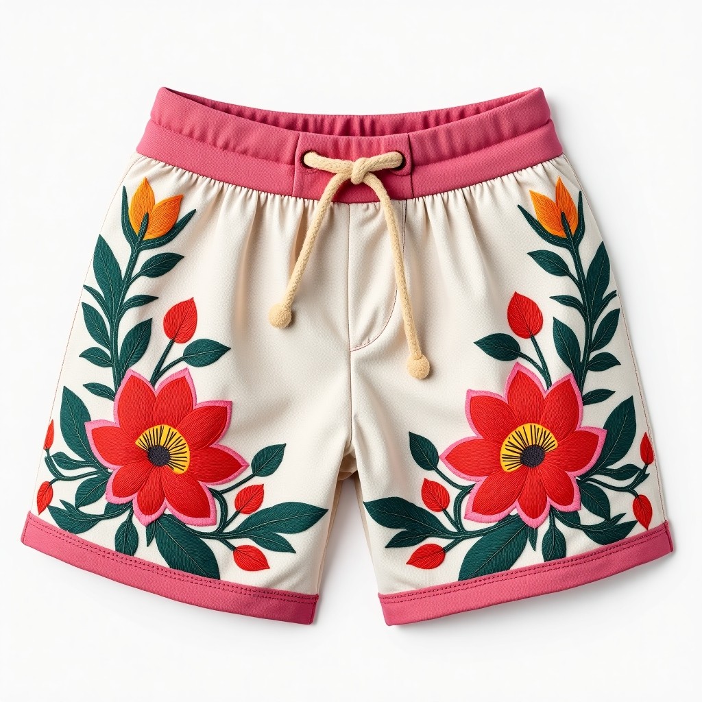 Signature Rose Garden Embroidered Designer Shorts