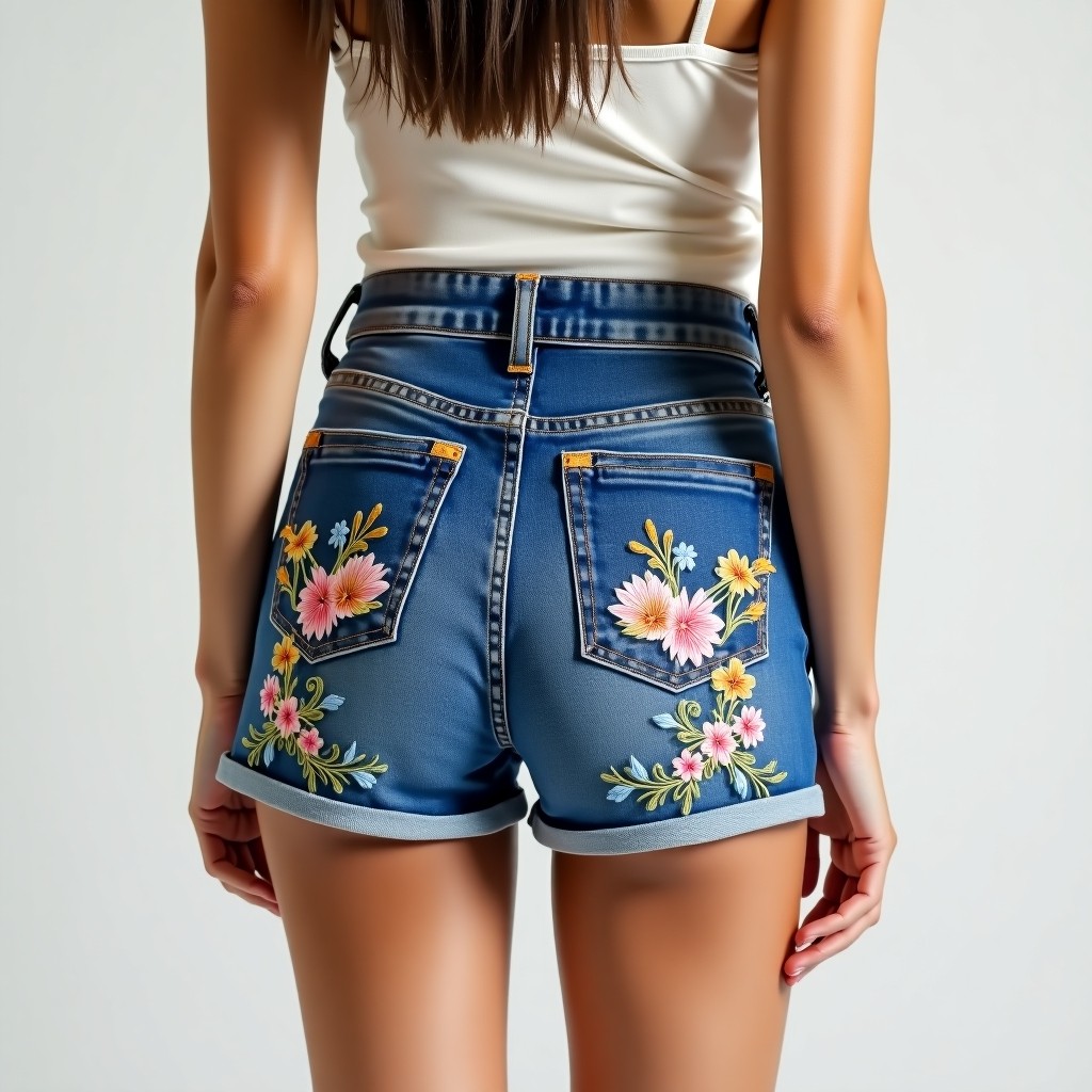 Royal Orchid Bloom Embroidered Premium Shorts