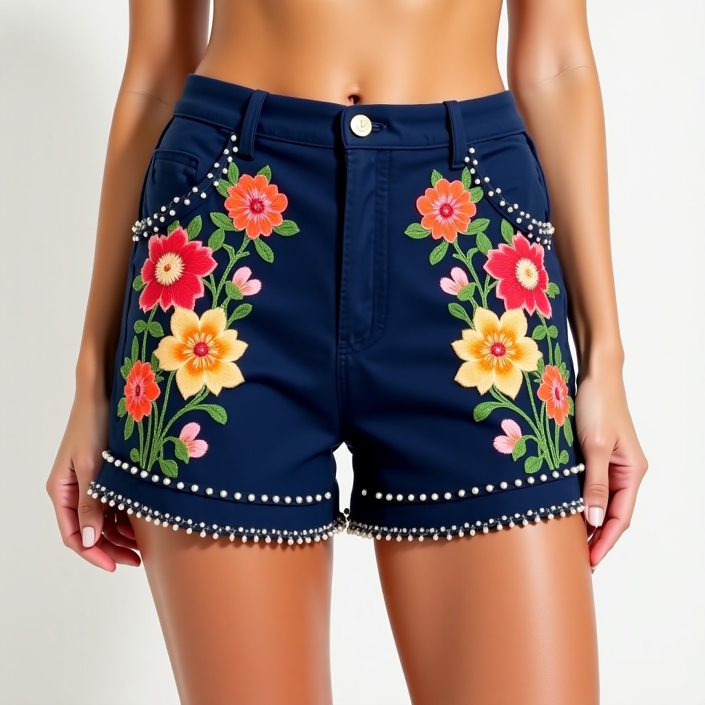 Grand Rose Vine Embroidered Fashion Shorts