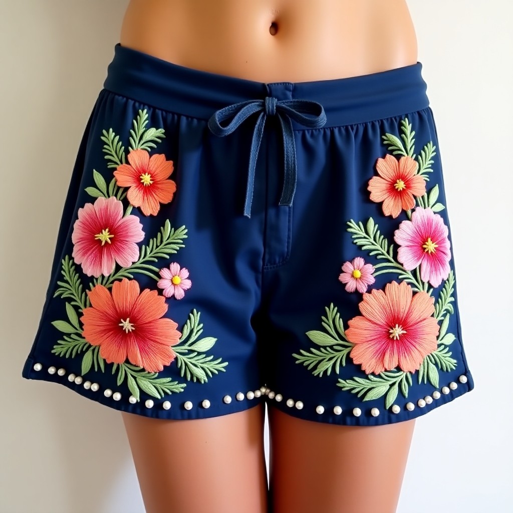 Diamond Signature Royal Floral Embroidered Luxury Women's Shorts