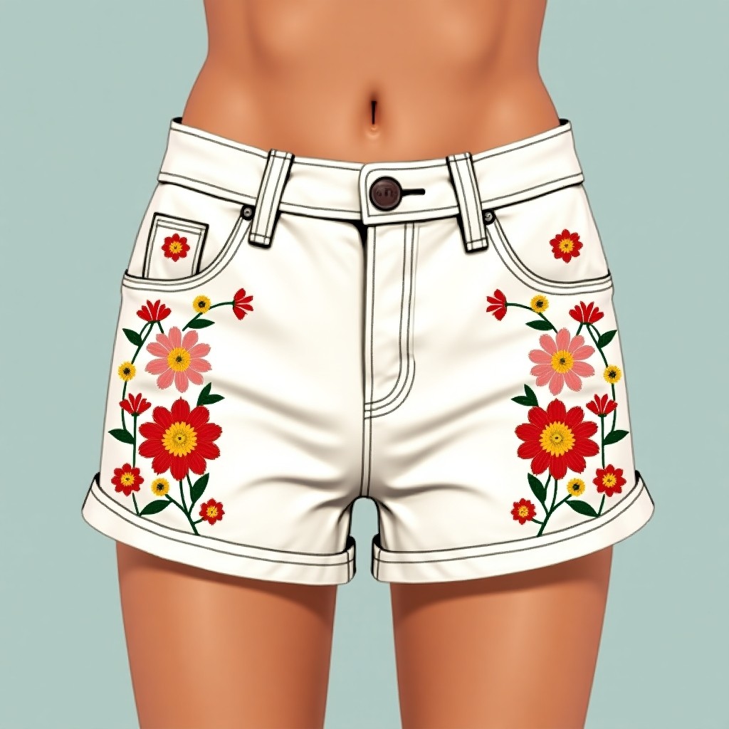 Royal Jasmine Bloom Embroidered Women's Fashion Shorts