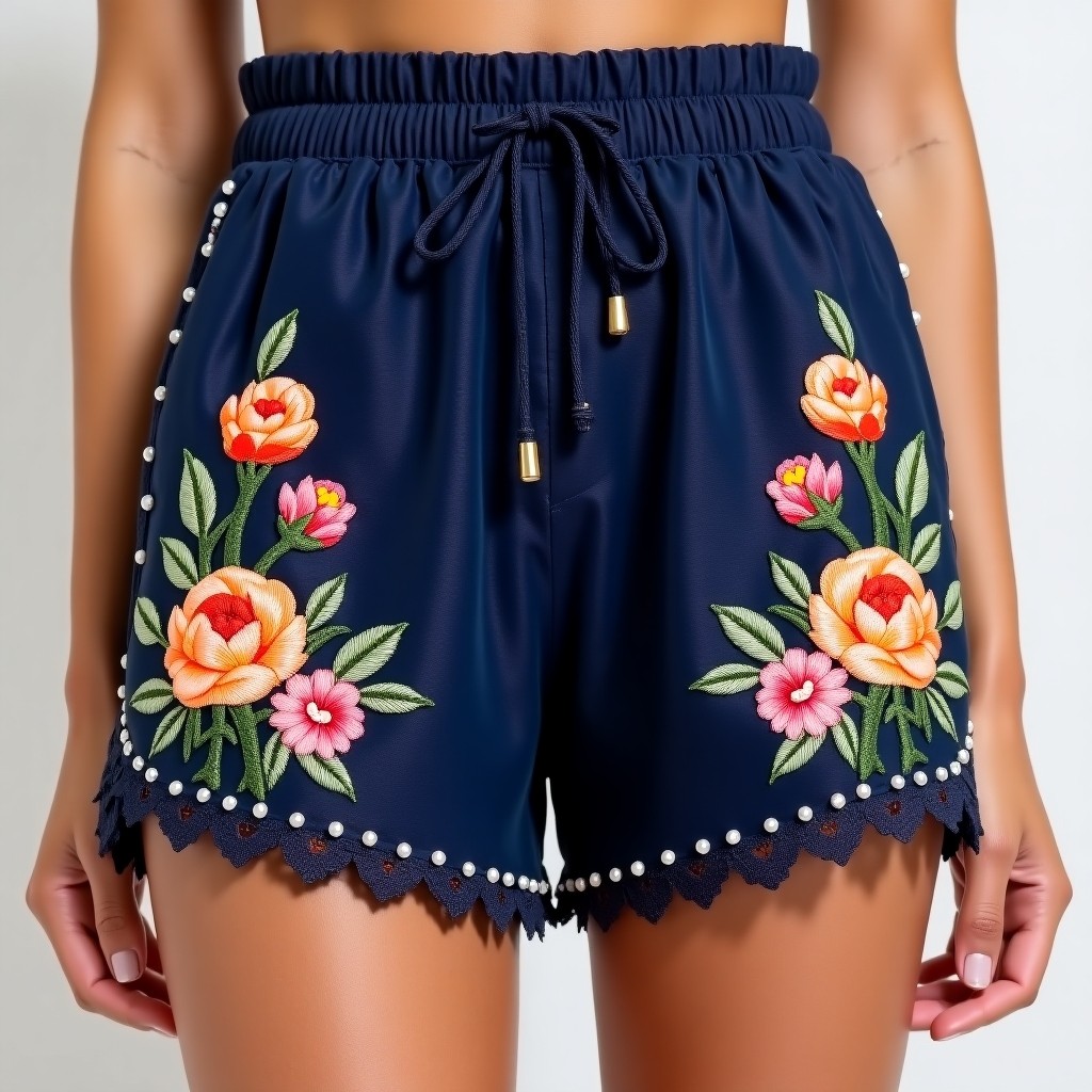 Designer Camellia Bloom Embroidered Women's Boutique Shorts