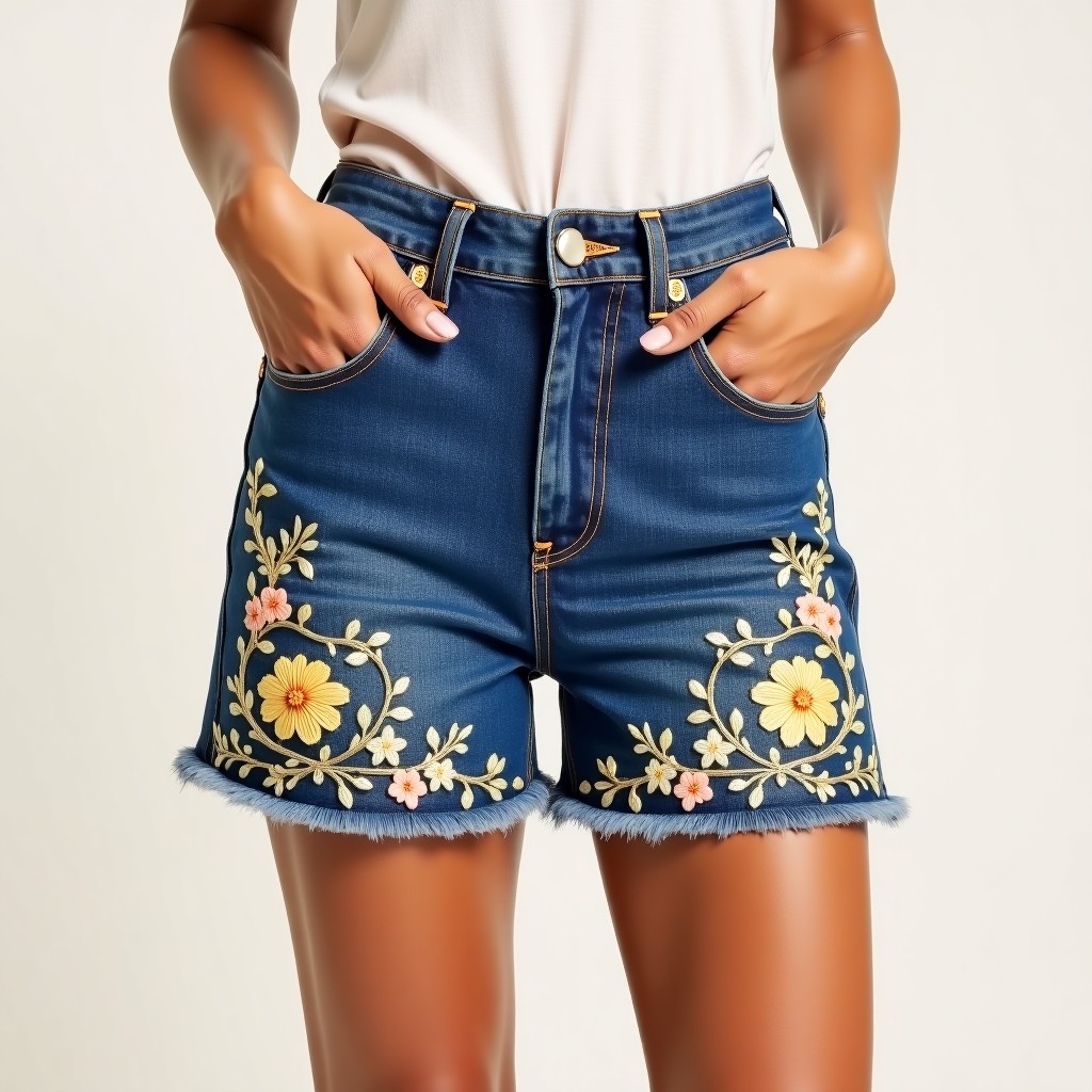 Luxury Botanical Bloom Embroidered Summer Shorts