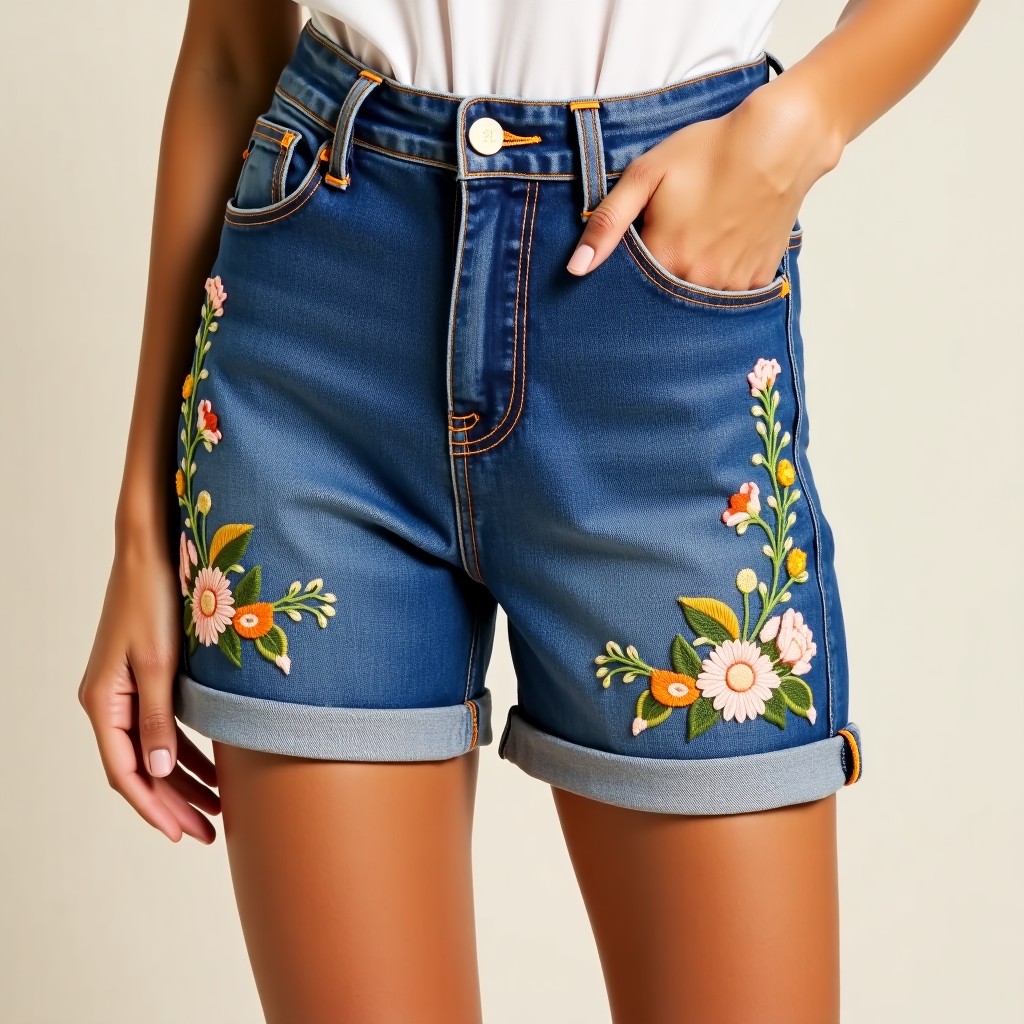 Elite Botanical Charm Embroidered Women's Boutique Shorts