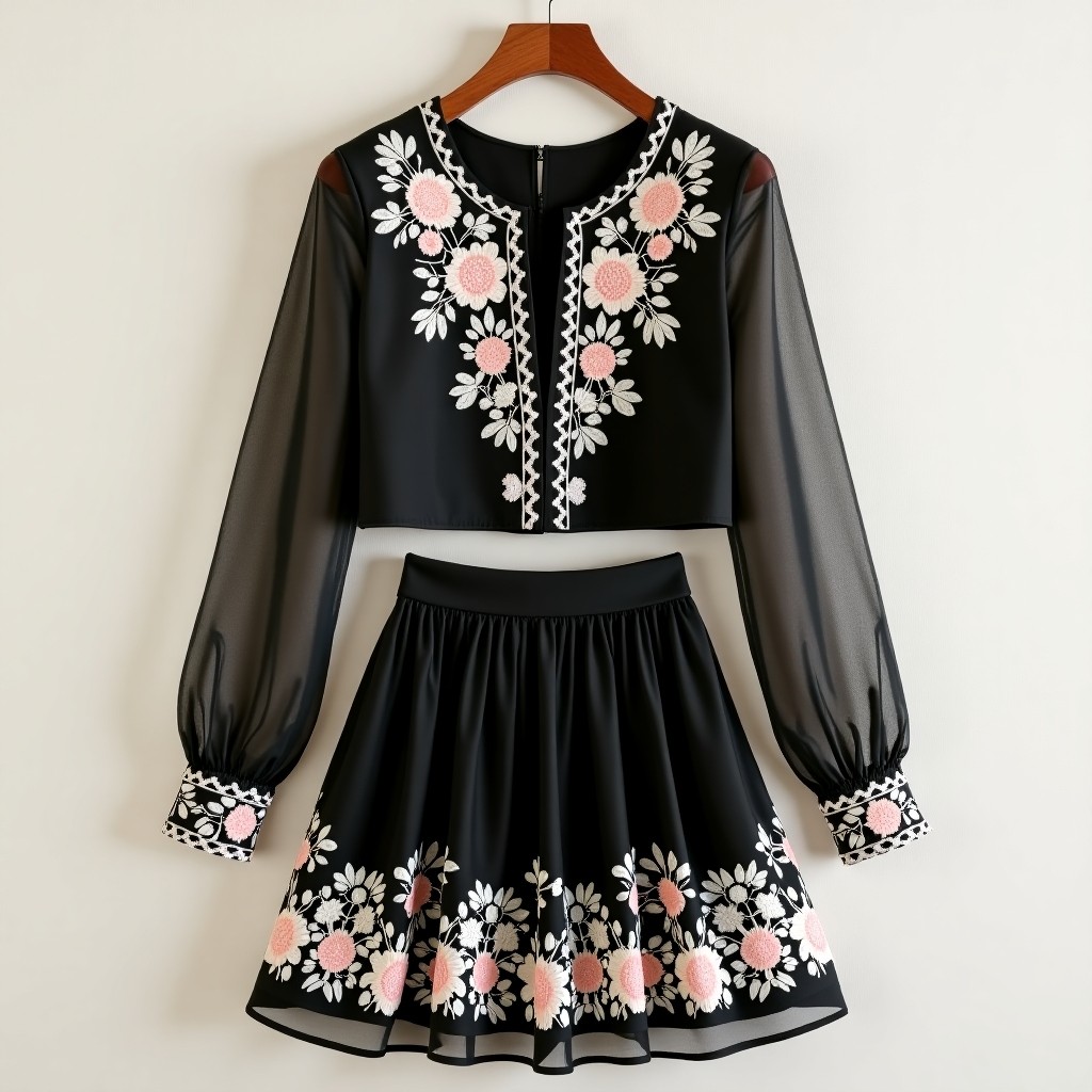 Prestige Midnight Floral Embroidered Designer Skirt Set