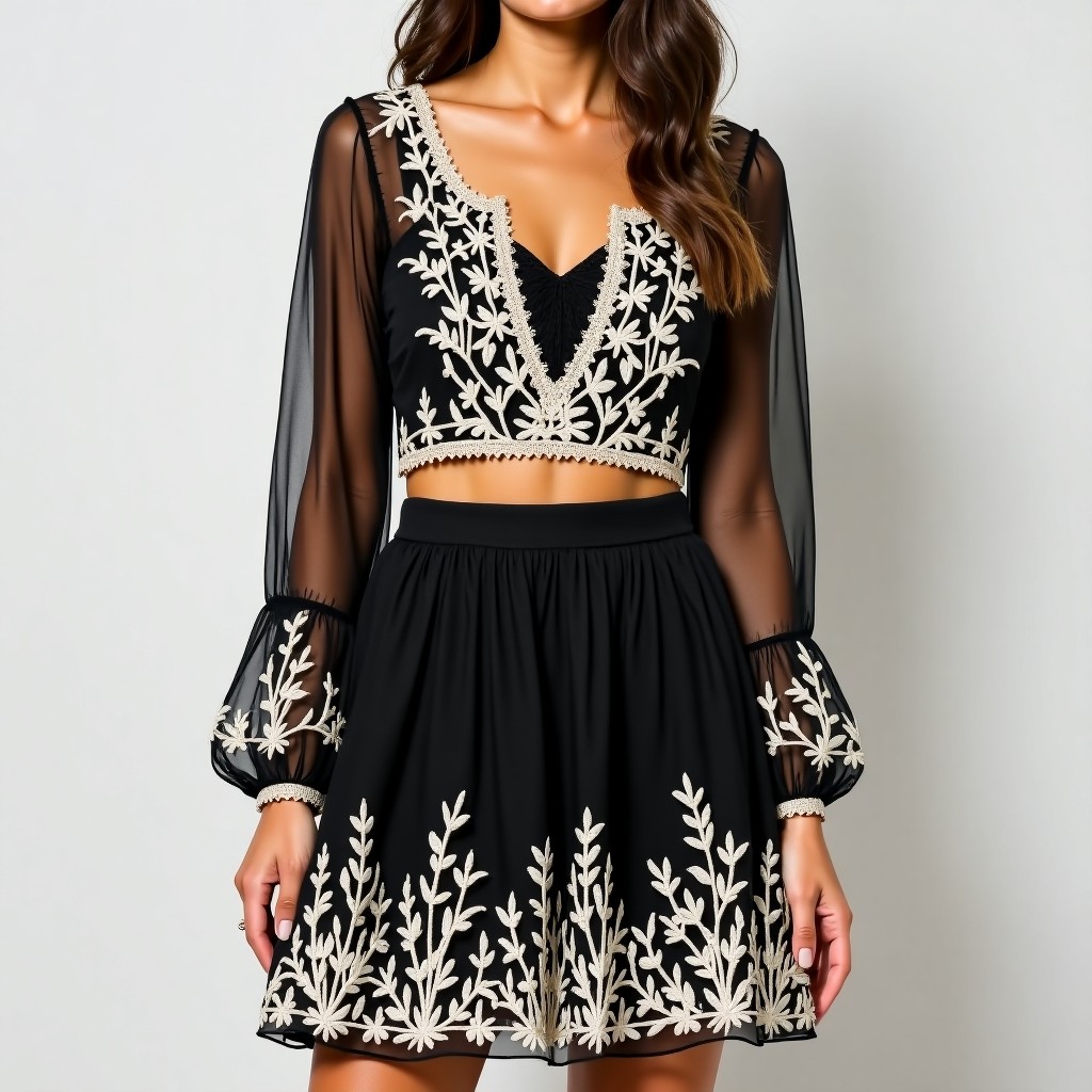 Majestic Floral Symphony Embroidered Designer Skirt Set
