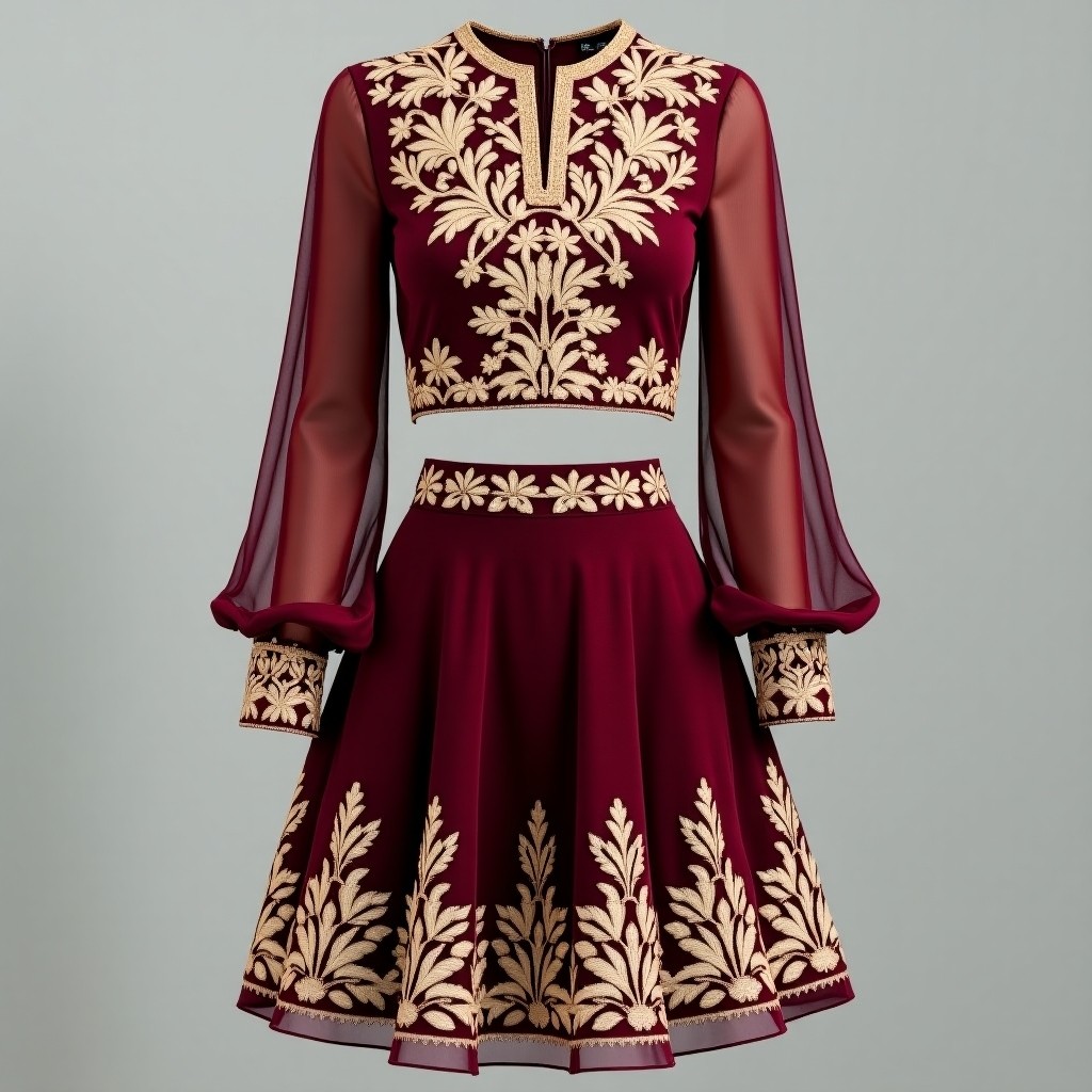Diamond Imperial Signature Floral Embroidered Couture Skirt & Crop Top Set