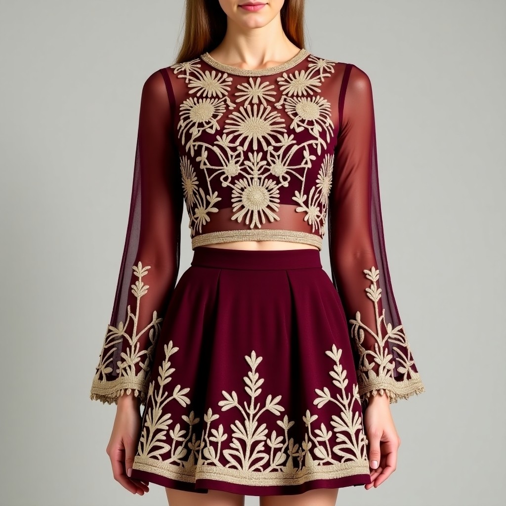Diamond Platinum Royale Floral Embroidered Couture Skirt & Crop Top Set