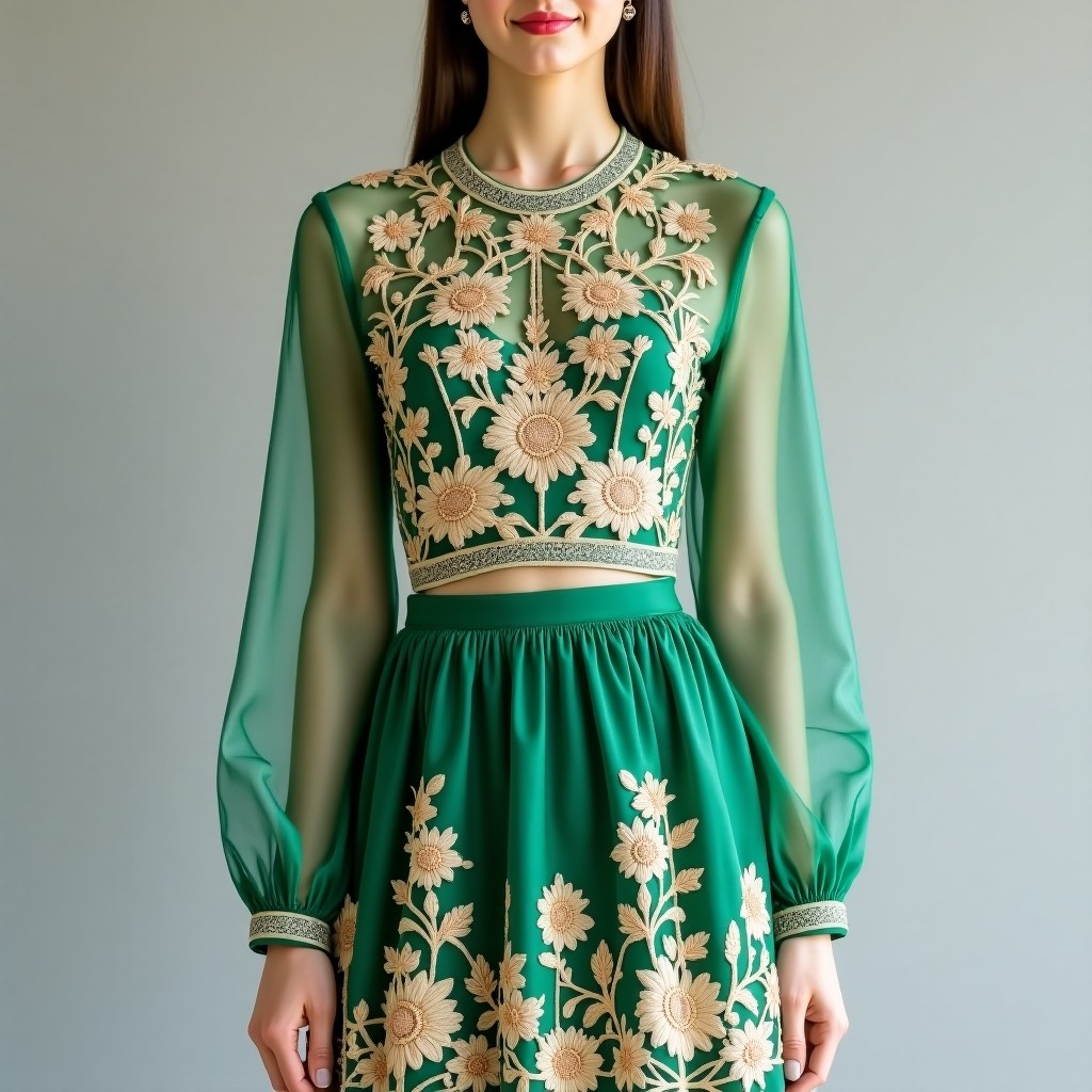 Imperial Rose Vine Embroidered Luxury Women's Outfit