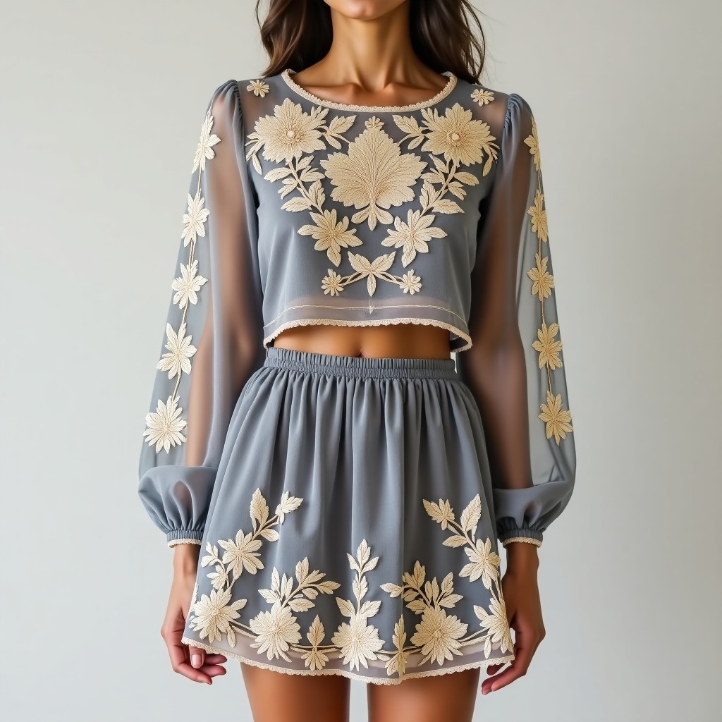 Signature Ivory Blossom Embroidered Women's Luxury Ensemble