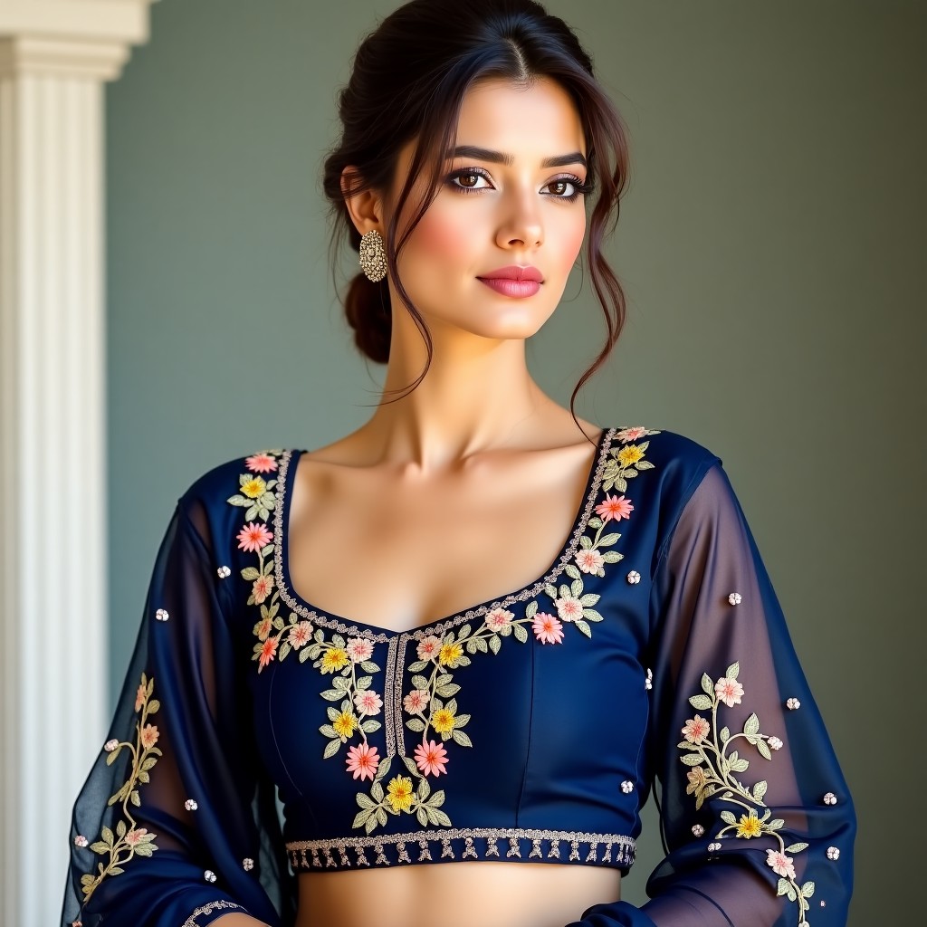 AI Botanical Diamond Couture Blouse