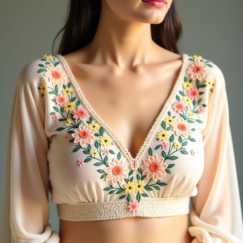 AI Golden Botanical Luxe Blouse