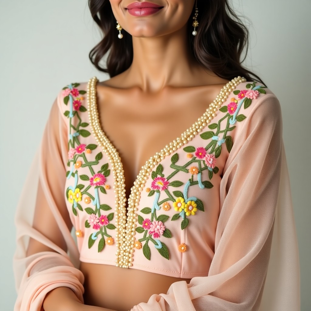 AI Emerald Botanical Luxe Blouse